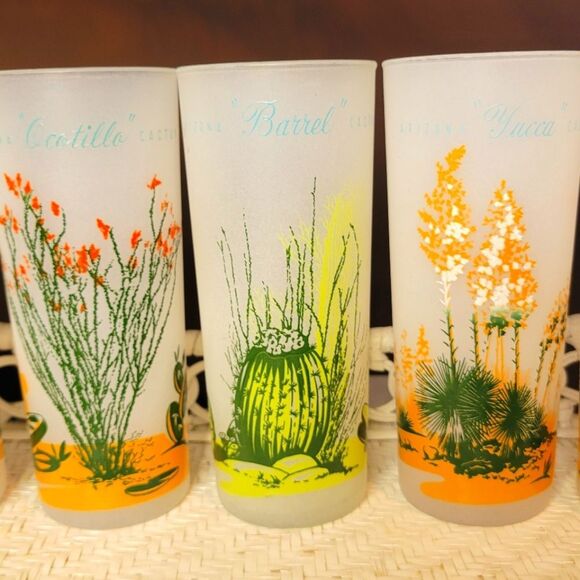 Vintage Blakely Oil Arizona Cactus Glasses – Set of 5 Frosted Highball Tumblers - Picture 8 of 10